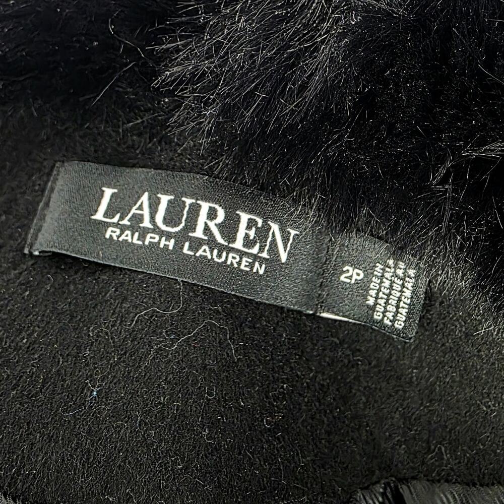 Lauren Ralph Lauren Wool Blend Coat 2P Black Faux Fur Collar Old Money Long - Picture 9 of 12